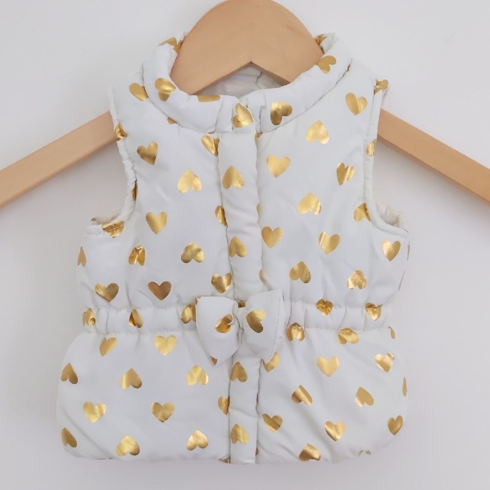 Kids Baby Healthtex White Puffer Vest with Gold Hearts Size 0-3 months